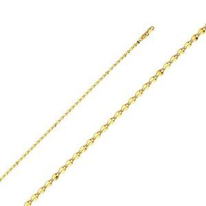 New 14K Yellow Gold 2.2mm Hollow Curve Mirror Chain 14" inches long